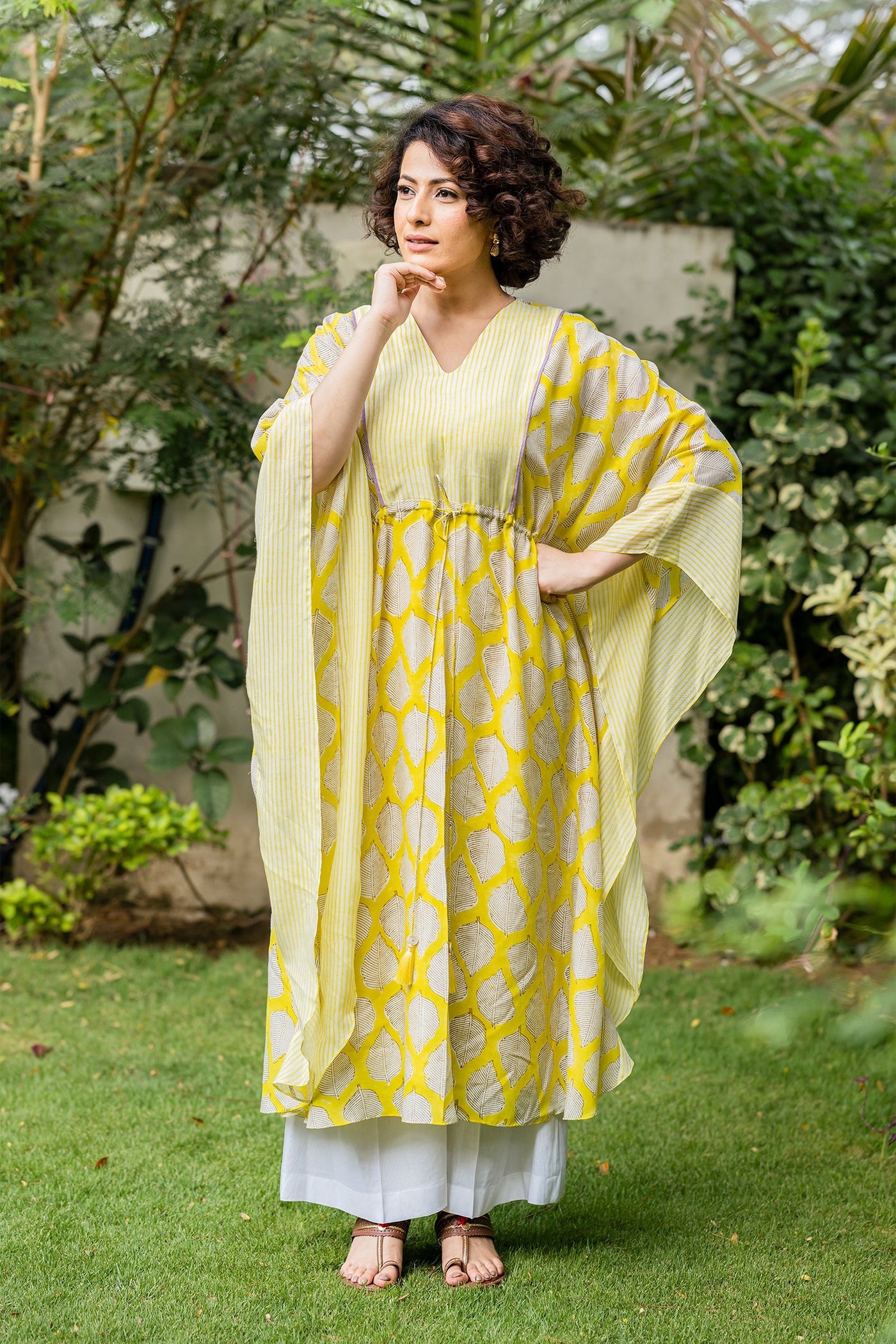 Yellow leaf kaftan