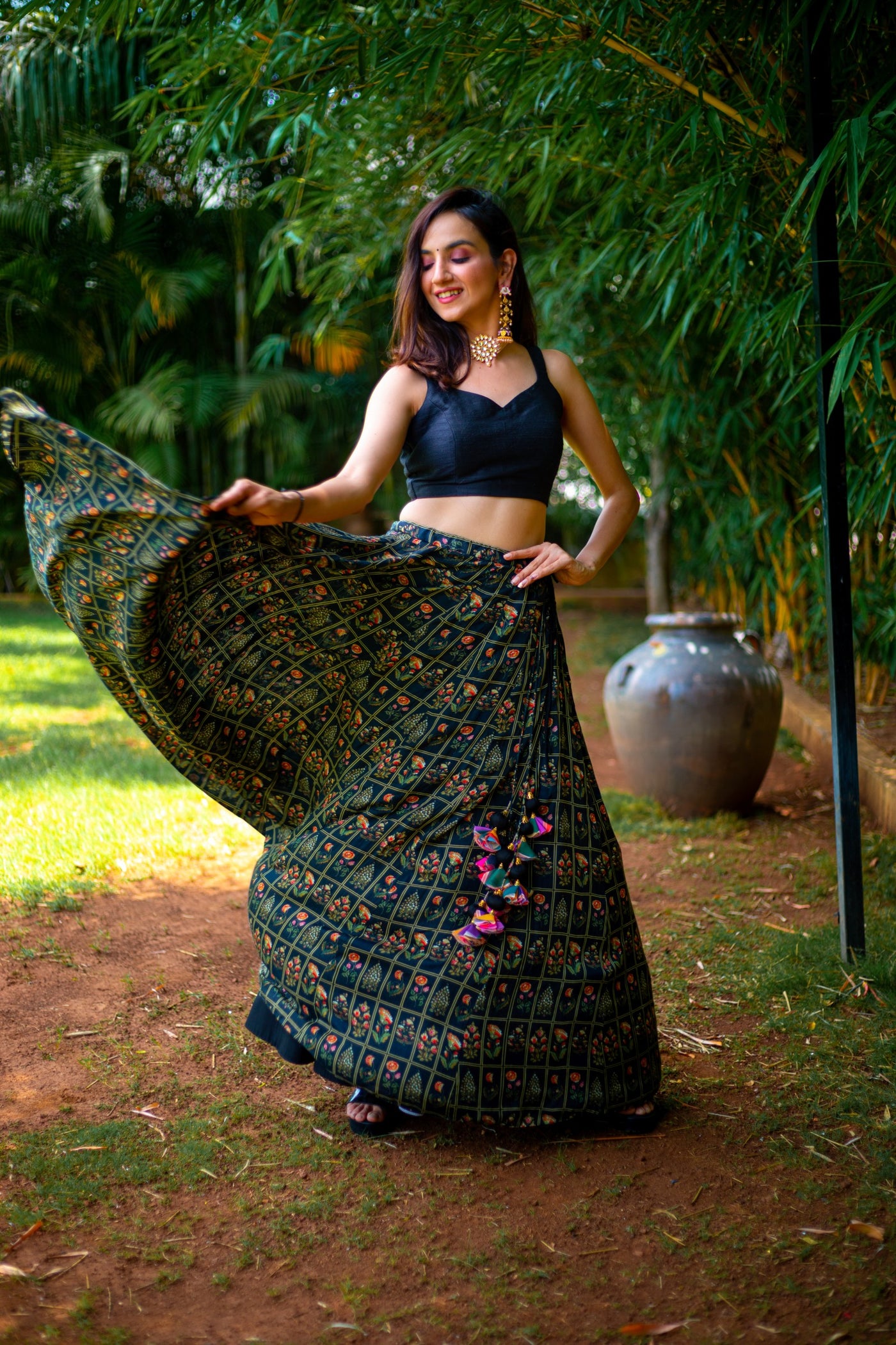 Black printed choli set