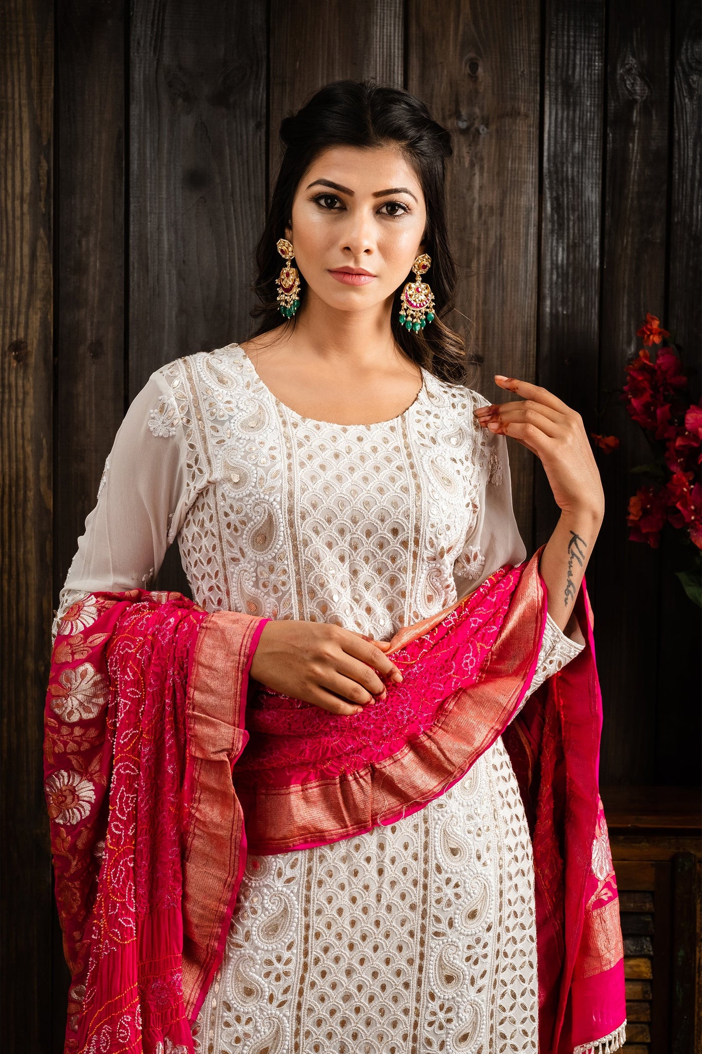 Pearl white lucknowi kurta