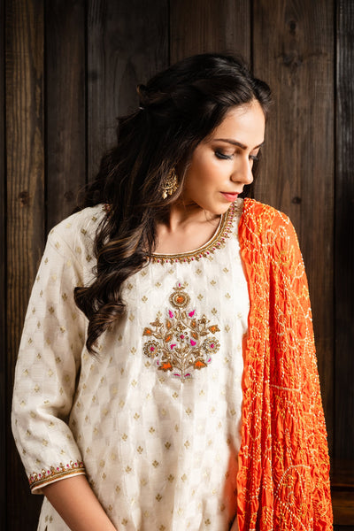 Ivory white chanderi kurta set