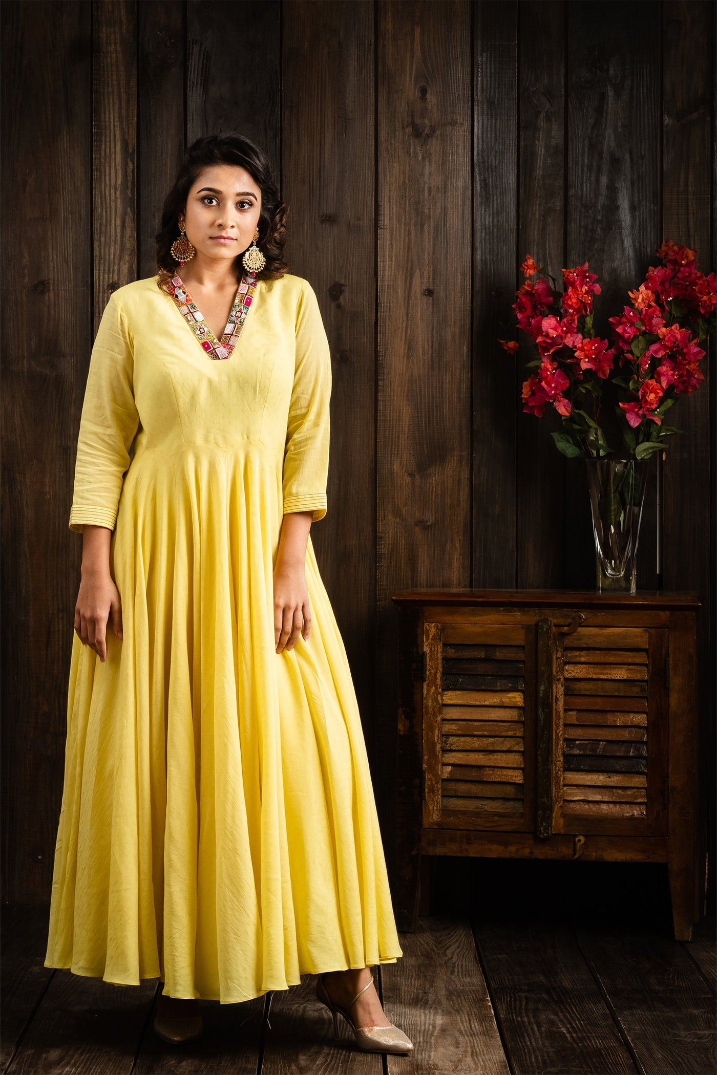 Canary yellow anarkali set