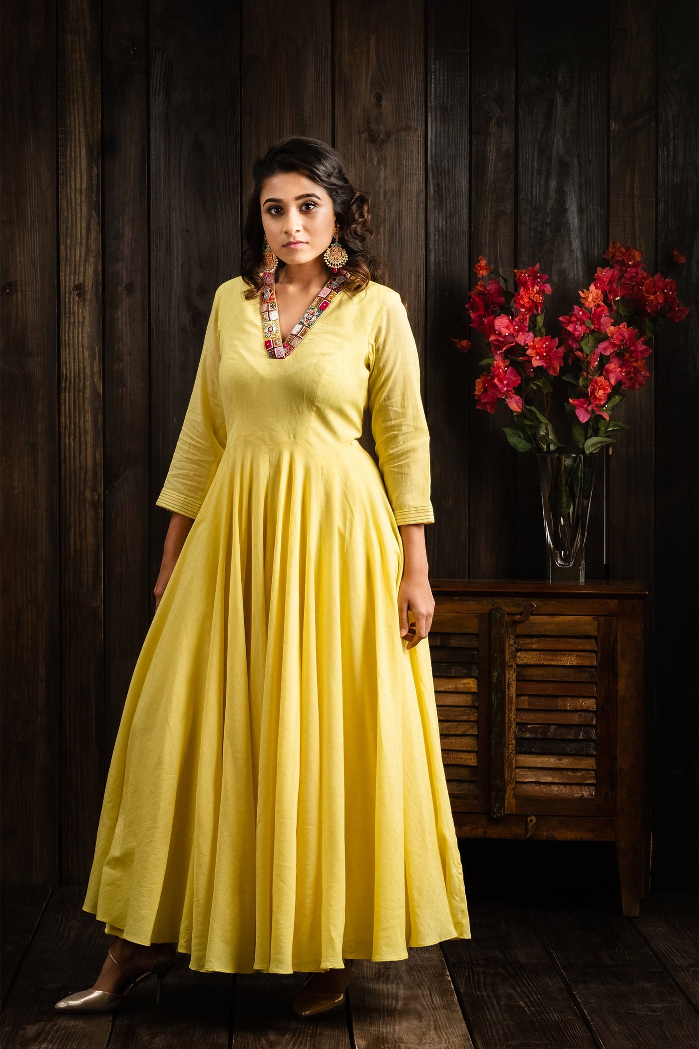 Canary yellow anarkali set