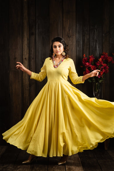 Canary yellow anarkali set