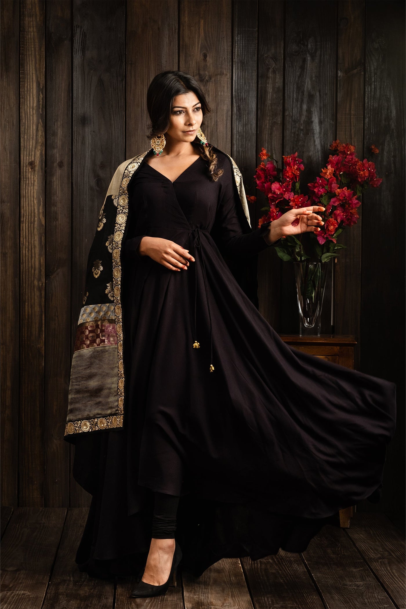 Midnight black angarkha dress