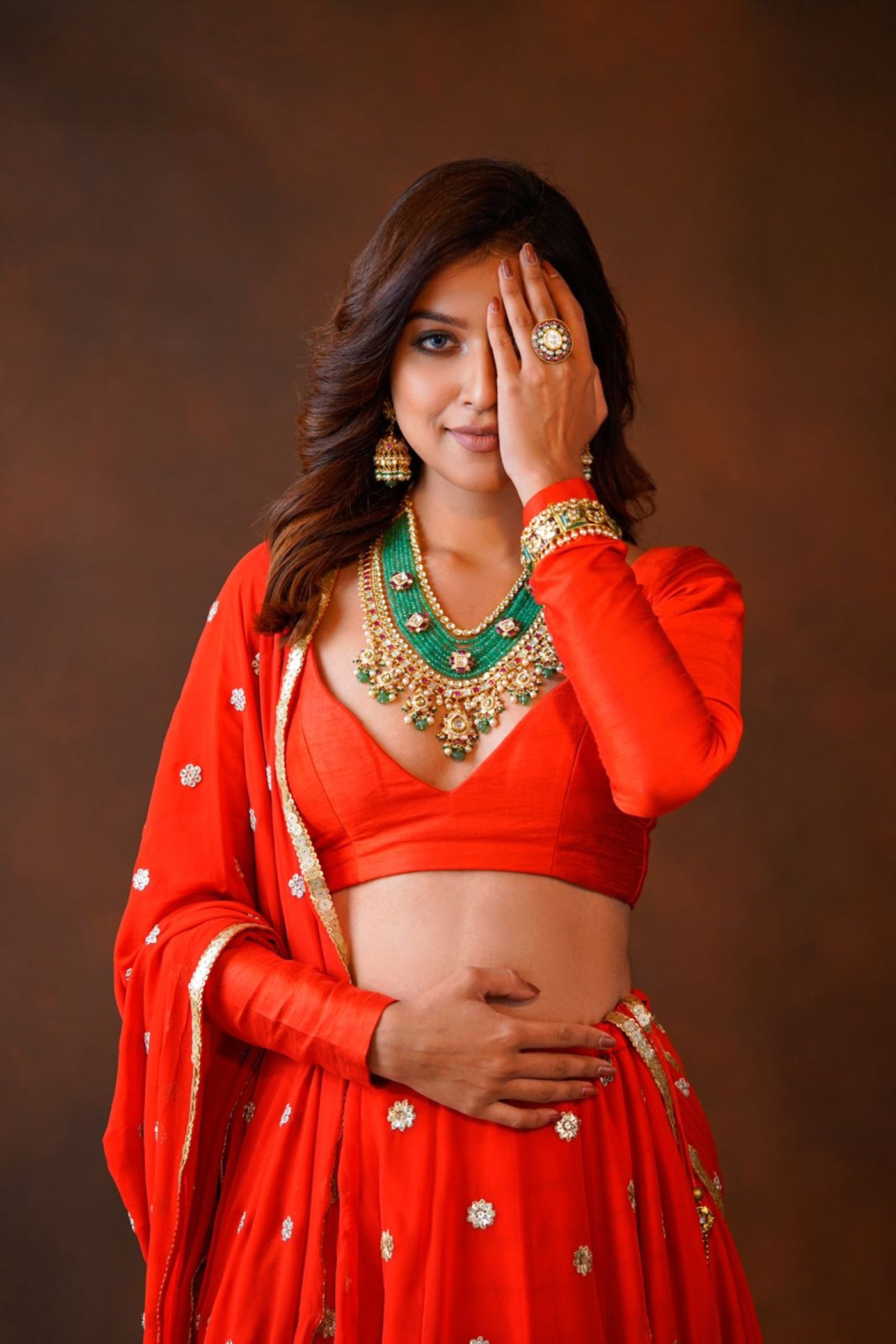 Orange red choli set